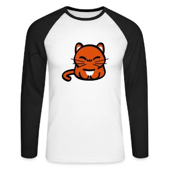 Chat sourire - T-shirt baseball manches longues Homme - blanc/noir - Devant - Nik (191cm)