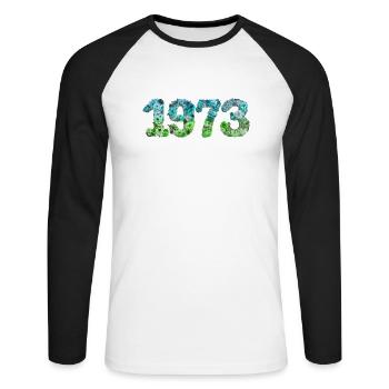 50e anniversaire vintage rétro Né en 1973 Anniversaire - T-shirt baseball manches longues Homme - blanc/noir - Devant - Nik (191cm)
