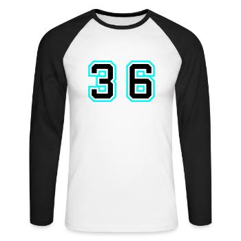 36 Number Symbol - Unisex Long Sleeve Baseball T-Shirt - white/black - Front - Nik (191cm)