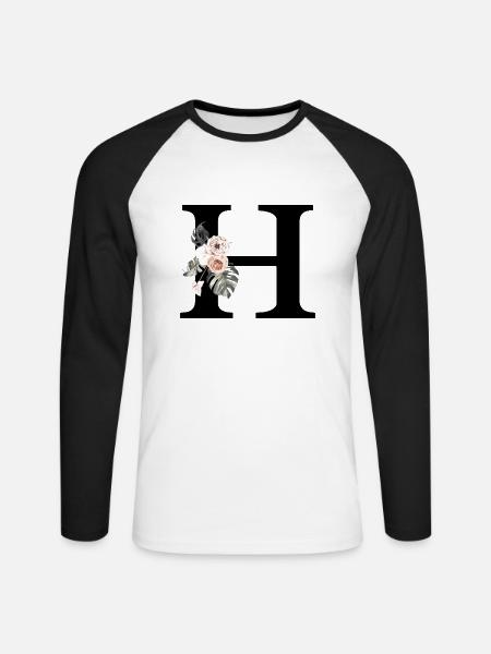 Tropischer Blumenbuchstabe H - Unisex Baseballshirt langarm - Weiß/Schwarz