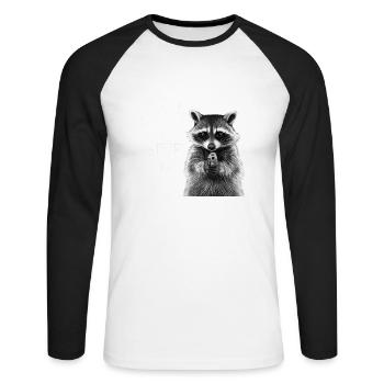 Meme Waschbär - Unisex Baseballshirt langarm - Weiß/Schwarz - Vorne - Nik (191cm)