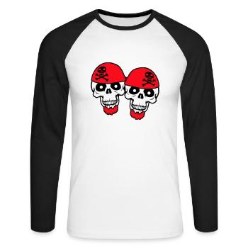 2 Crâne de pirate Squelette Crâne Équipe d’Halloween - T-shirt baseball manches longues Homme - blanc/noir - Devant - Nik (191cm)