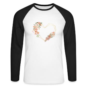 Buchstabe b florales goldenes Herz - Unisex Baseballshirt langarm - Weiß/Schwarz - Vorne - Nik (191cm)