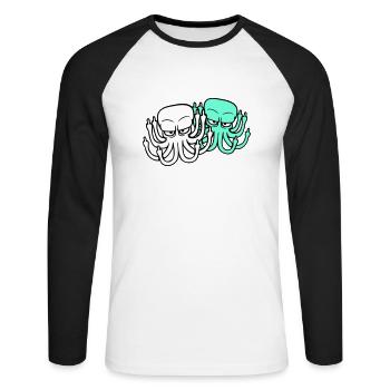2 Pieuvre Majeur Insulte Fuck Off Équipe - T-shirt baseball manches longues Homme - blanc/noir - Devant - Nik (191cm)