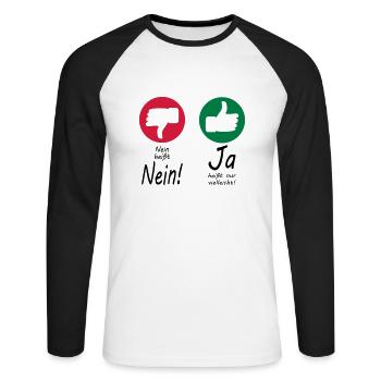 Nein heißt Nein + Daumen - Unisex Baseballshirt langarm - Weiß/Schwarz - Vorne - Nik (191cm)