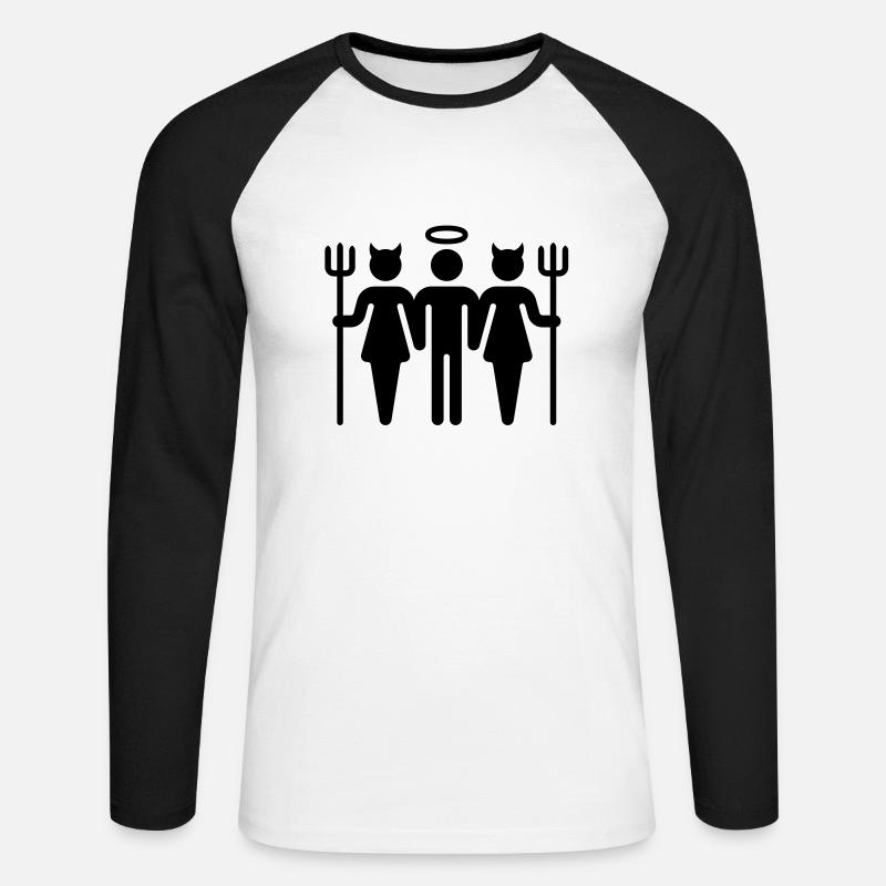 Devil-Cherub-Devil / Teufel-Engel-Teufel (M) - Unisex Long Sleeve Baseball T-Shirt - white/black
