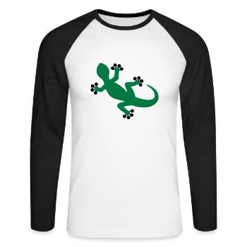 Gecko / Eidechse - Unisex Baseballshirt langarm - Weiß/Schwarz - Vorne - Nik (191cm)