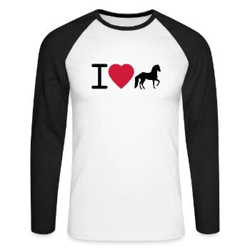 I Love Horses - Unisex Long Sleeve Baseball T-Shirt - white/black - Front - Nik (191cm)
