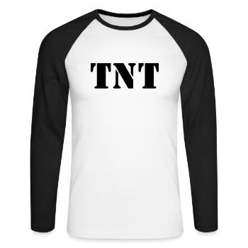 TNT Dynamit - Unisex Baseballshirt langarm - Weiß/Schwarz - Vorne - Nik (191cm)