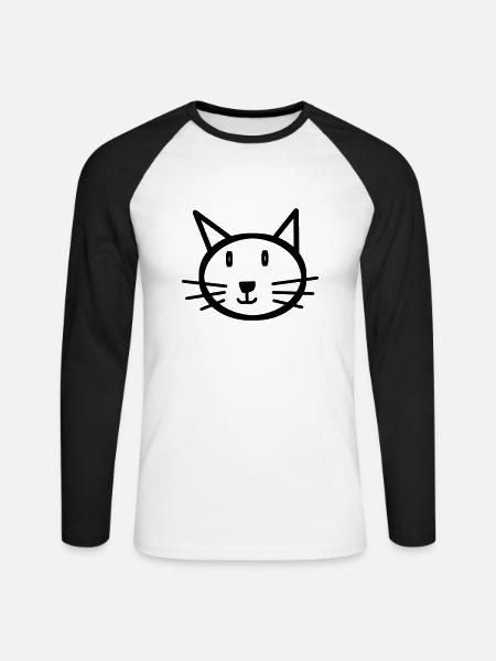 Katze Katzengesicht Geschenk Geschenkidee - Unisex Baseballshirt langarm - Weiß/Schwarz