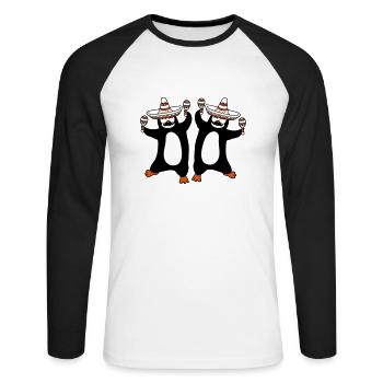 équipe couple 2 amis mexique chapeau sombrero mexicain - T-shirt baseball manches longues Homme - blanc/noir - Devant - Nik (191cm)