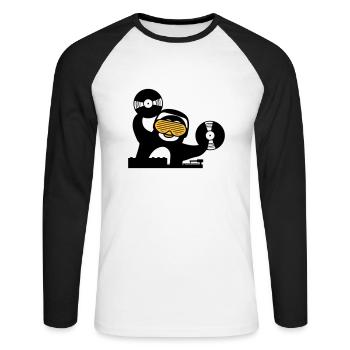dj plaque de musique raccrocher mélangeur club disco ping - T-shirt baseball manches longues Homme - blanc/noir - Devant - Nik (191cm)