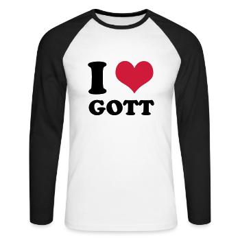 i love gott - Unisex Baseballshirt langarm - Weiß/Schwarz - Vorne - Nik (191cm)