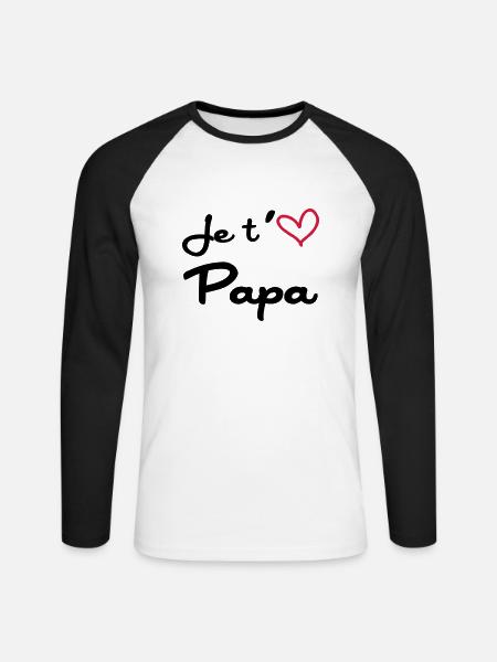 Je t'aime Papa / Naissance / Bébé / Fête des Pères - Langærmet herre-baseballshirt - hvid/sort