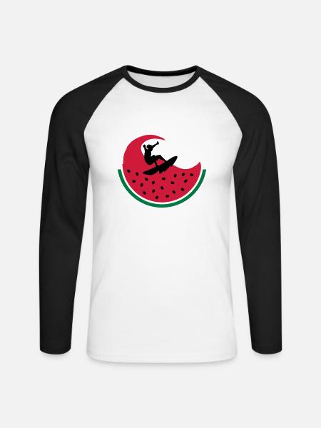 Surfeur de pastèque - T-shirt baseball manches longues Homme - blanc/noir