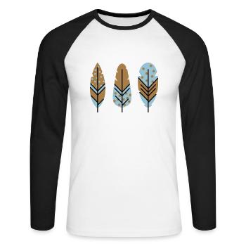 Plumes vectorielles tricolores dans les couleurs souhaitées - T-shirt baseball manches longues Homme - blanc/noir - Devant - Nik (191cm)