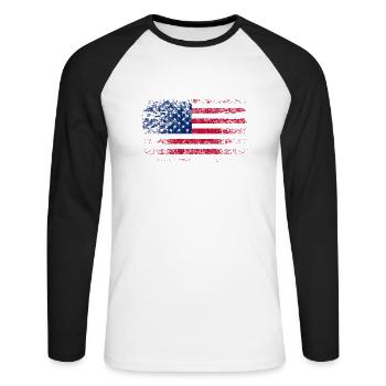 Vintage USA Flagge - Unisex Baseballshirt langarm - Weiß/Schwarz - Vorne - Nik (191cm)