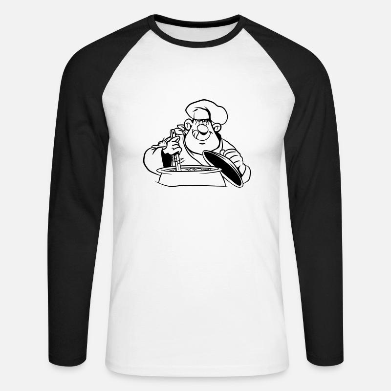 kochen koch comic witzig - Unisex Baseballshirt langarm - Weiß/Schwarz
