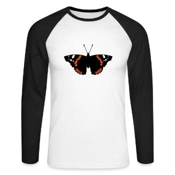Papillon (Vulcain / Vanessa Atalanta) - T-shirt baseball manches longues Homme - blanc/noir - Devant - Nik (191cm)