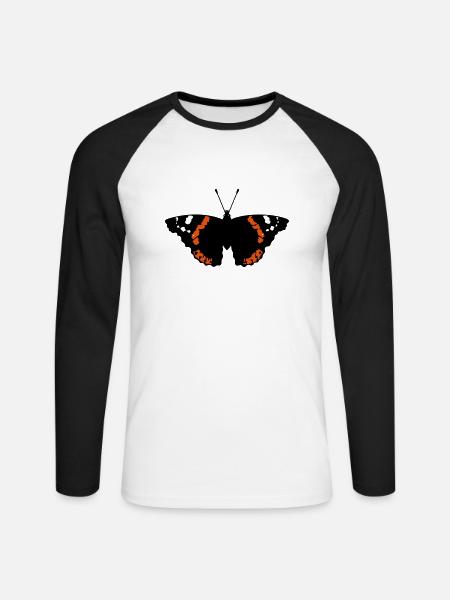 Schmetterling (Falter, Admiral, Vanessa Atalanta) - Unisex Baseballshirt langarm - Weiß/Schwarz