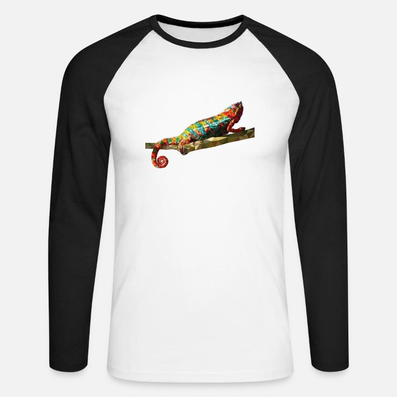Chameleon Polygondesign Reptil Geschenkidee - Unisex Baseballshirt langarm - Weiß/Schwarz