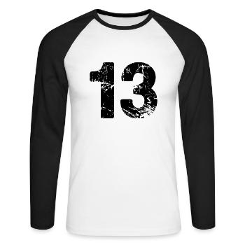 13 - Unisex Long Sleeve Baseball T-Shirt - white/black - Front - Nik (191cm)
