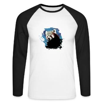 Panda roux, graffiti, peinture, ours panda, bleu, marron - T-shirt baseball manches longues Homme - blanc/noir - Devant - Nik (191cm)