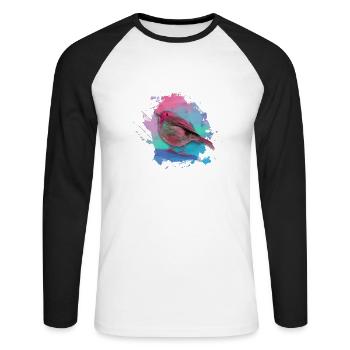 rouge-gorge, oiseau, coloré, aquarelle, peinture - T-shirt baseball manches longues Homme - blanc/noir - Devant - Nik (191cm)