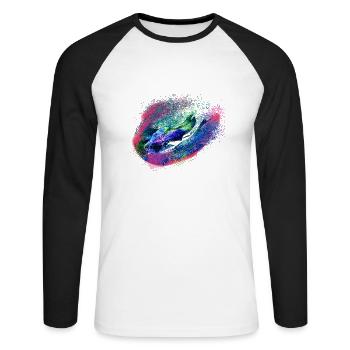 schlange,bunt,reptil,foto,nachts,cobra - Unisex Baseballshirt langarm - Weiß/Schwarz - Vorne - Nik (191cm)