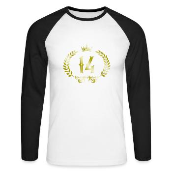 14 Zahl Kranz - Unisex Baseballshirt langarm - Weiß/Schwarz - Vorne - Nik (191cm)