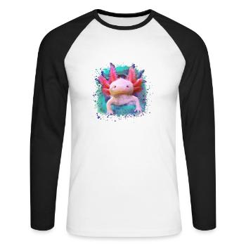 Axolotl, animal, fish, water, colorful, graffiti - Unisex Long Sleeve Baseball T-Shirt - white/black - Front - Nik (191cm)
