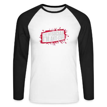 not antisocial anti stupid - Unisex Baseballshirt langarm - Weiß/Schwarz - Vorne - Nik (191cm)