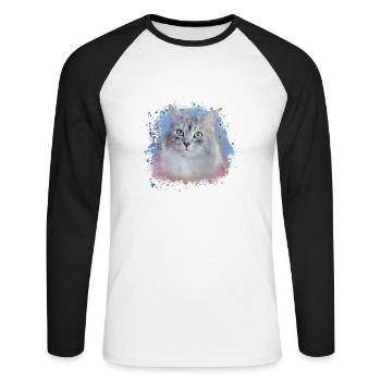 Chat sibérien, graffiti, peinture, chat - T-shirt baseball manches longues Homme - blanc/noir - Devant - Nik (191cm)