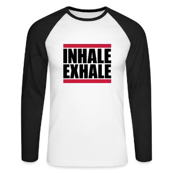 inhale exhale yoga quote - Unisex Long Sleeve Baseball T-Shirt - white/black - Front - Nik (191cm)