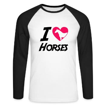 horse love - Unisex Baseballshirt langarm - Weiß/Schwarz - Vorne - Nik (191cm)