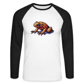 Poison dart frog in retro 8 bit pixel graphics - Unisex Long Sleeve Baseball T-Shirt - white/black - Front - Nik (191cm)