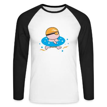 Glücklicher Junge genießt das Schwimmen - Unisex Baseballshirt langarm - Weiß/Schwarz - Vorne - Nik (191cm)
