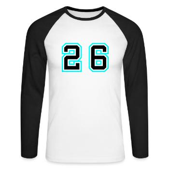 26 Symbole numérique - T-shirt baseball manches longues Homme - blanc/noir - Devant - Nik (191cm)