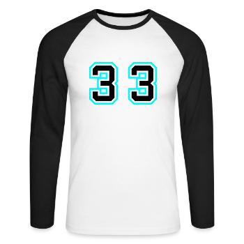 33 Number Symbol - Unisex Long Sleeve Baseball T-Shirt - white/black - Front - Nik (191cm)