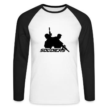 2 Soldats, Équipage, Guerre, Équipe, Liberté, Soldat, Combattant - T-shirt baseball manches longues Homme - blanc/noir - Devant - Nik (191cm)