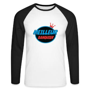 MEILLEUR BANQUIER - T-shirt baseball manches longues Homme - blanc/noir - Devant - Nik (191cm)