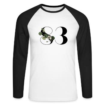 Nummer 83 Blumengrün - 83. Blumengeburtstag - Unisex Baseballshirt langarm - Weiß/Schwarz - Vorne - Nik (191cm)
