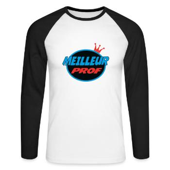 MEILLEUR PROF - T-shirt baseball manches longues Homme - blanc/noir - Devant - Nik (191cm)