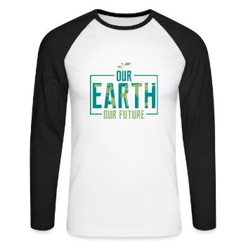 Our Earth Our Future Earth Day Environmental Plane - Unisex Baseballshirt langarm - Weiß/Schwarz - Vorne - Nik (191cm)