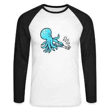 Oktopus Flöte Musik spielen Bläschen unter Wasser - Unisex Baseballshirt langarm - Weiß/Schwarz - Vorne - Nik (191cm)