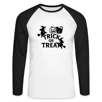 Trick or Treat Halloween - Unisex Baseballshirt langarm - Weiß/Schwarz - Vorne - Nik (191cm)