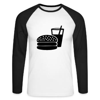 Burger - Fast Food - Unisex Baseballshirt langarm - Weiß/Schwarz - Vorne - Nik (191cm)