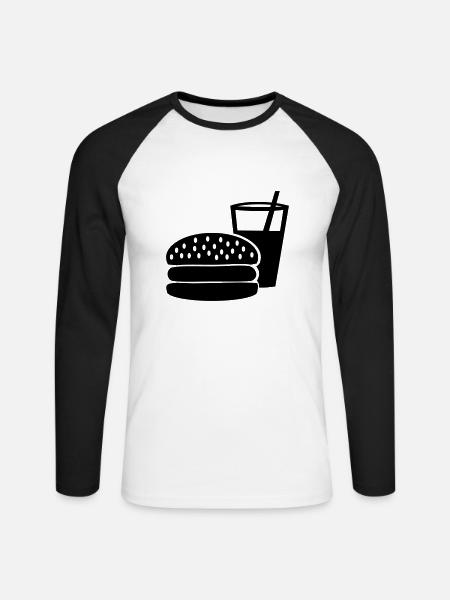 Burger - Fast Food - Unisex Baseballshirt langarm - Weiß/Schwarz