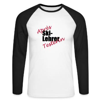 Apres Ski Lehrer Testerin - Unisex Baseballshirt langarm - Weiß/Schwarz - Vorne - Nik (191cm)