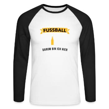 Fussball & Bier darum bin ich hier - Unisex Baseballshirt langarm - Weiß/Schwarz - Vorne - Nik (191cm)